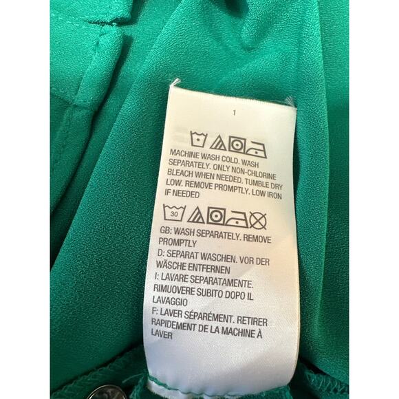 Susan Graver Button Up Shirt Roll Tab Sleeve Green Top Womens Size 14 V Neck - Picture 7 of 7